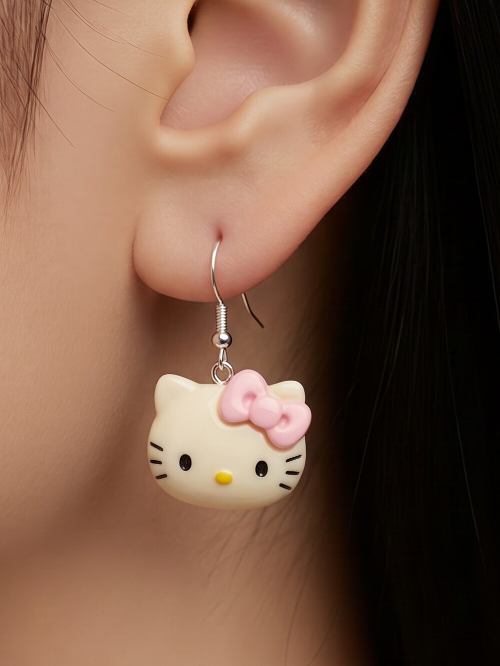 Sanrio Hello Kitty Earrings Pink Bow White Resin Dangle Kawaii Y2K Jewelry Gift